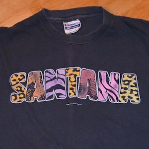 1985 SANTANA vintage rare original 1980&#39;s Tour Concert rock band black faded tee t-shirt (L/XL) X-Large 70&#39;s 80&#39;s Carlos Vtg Tshirt GIFT