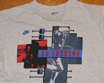 1990's Bo JACKSON / NIKE AiR / vintage NfL Football MLb Baseball t-shirt (M/L) 80's 90's tshirt tee La Raiders Kc Royals mens GiFT