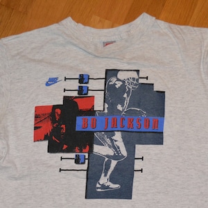 1990&#39;s Bo JACKSON / NIKE AiR / vintage NfL Football MLb Baseball t-shirt (M/L) 80&#39;s 90&#39;s tshirt tee La Raiders Kc Royals mens GiFT