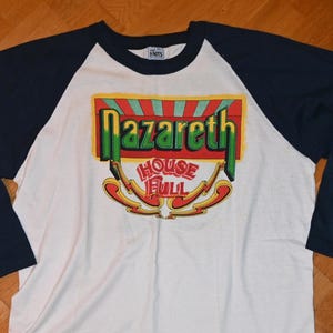 1981 NAZARETH vintage rare original 80&#39;s Concert Tour rock band 3/4 jersey raglan tee t-shirt tshirt (L/XL) X-Large 1980&#39;s 1970&#39;s 70&#39;s GiFT