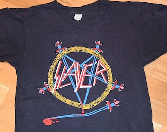 1985 SLAYER vintage rare concert 85 Hell Awaits Tour original metal rock band tee black t-shirt (M) Medium 1980's Slaytanic tshirt 80's GIFT