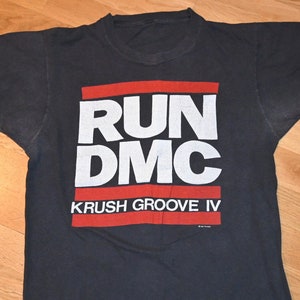 1985 RUN DMC vintage Krush Groove IV concert tour original Rare! 80&#39;s hip-hop rap tee t-shirt (M/L) Large 1980&#39;s vtg nyc tshirt Gift