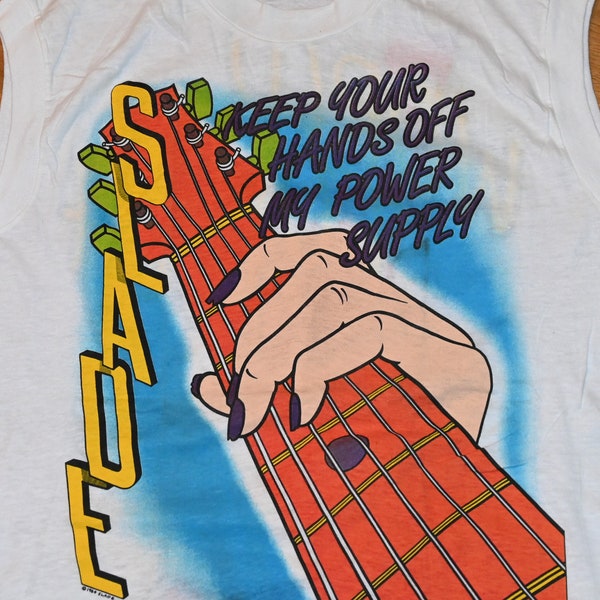 1984 SLADE vintage rare 1980's glam rock concert tour sleeveless t-shirt tee tshirt (S/M) Medium 70's 80's T.Rex Thin Lizzy David Bowie GiFT