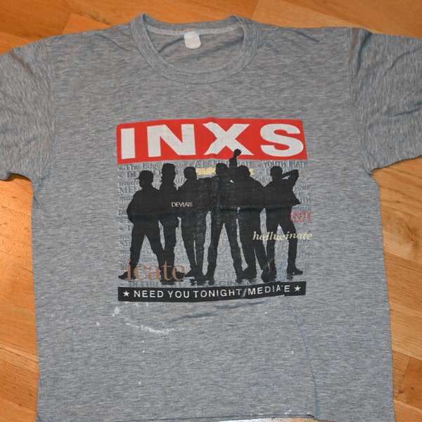 1980's INXS vintage original 1988 KiCK TOUR rare concert t-shirt rock band new-wave tee tshirt (L/XL) X-Large 80's Michael Hutchence GiFT