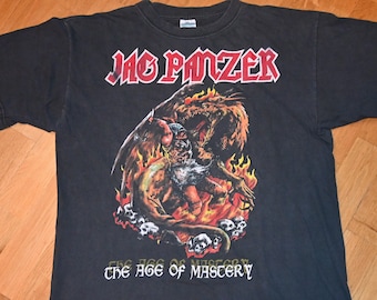 1990's JAG PANZER vintage concert 1998 Tour rare original thrash heavy metal black tee t-shirt (L/XL) X-Large 80's 90's Band tshirt Gift