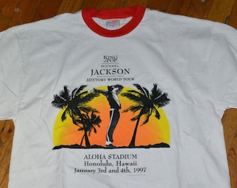 1997 MICHAEL JACKSON vintage 90&#39;s Hawaii concert tour hip-hop r&b soul original tee t-shirt (XL) X-Large tshirt Rare Gift Jackson 5 Five