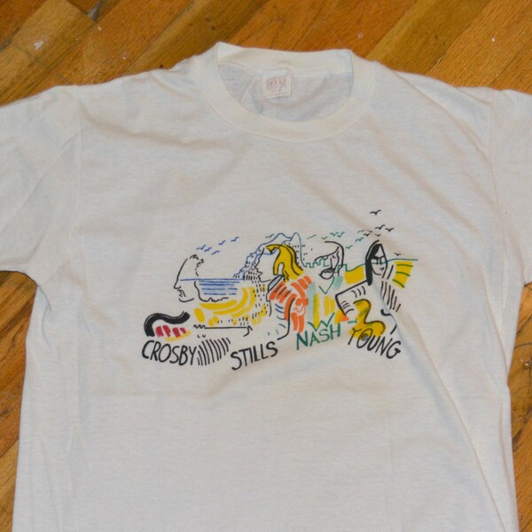 1974 CROSBY STiLLS NaSH & YOUNG vintage concert tour rare original rock t-shirt (M/L) Large 70's 1970's Neil David Steven Graham CSNY GiFT