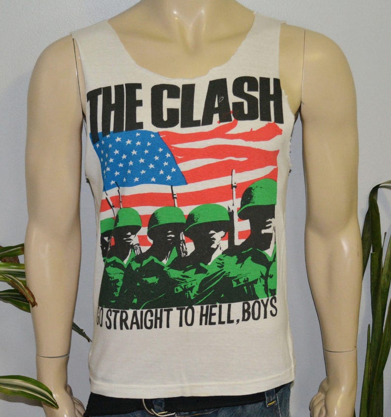 1980's THE CLASH vintage sleeveless cut-off t-shirt concert tour rare original punk rock tee tshirt M/L 5th Collumn Joe Strummer mens gift image 4