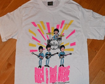 Camiseta promocional de la banda de rock original vintage THE BEATLES de los años 80 (S/M) Pequeña Mediana Camiseta de concierto de los 80 John Lennon Paul McCartney