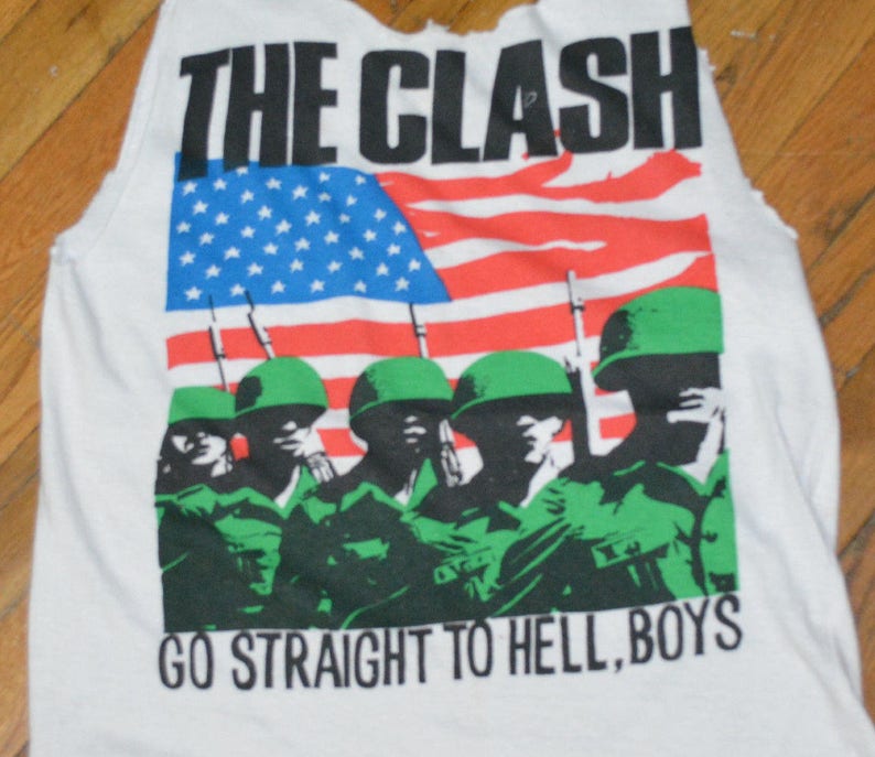 1980's THE CLASH vintage sleeveless cut-off t-shirt concert tour rare original punk rock tee tshirt M/L 5th Collumn Joe Strummer mens gift image 1