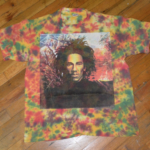 1990's BOB MARLEY vintage tie-dye rare original rock reggae band t-shirt X-Large (L/XL) The Wailers concert tour 80s 1980s tee tshirt Gift