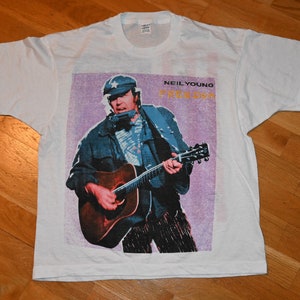 1991 NEIL YOUNG vintage Rare original &#39;91 Freedom Tour Crazy Horse Band rock concert tee t-shirt (L/XL) X-Large 80&#39;s 90&#39;s tshirt GiFT