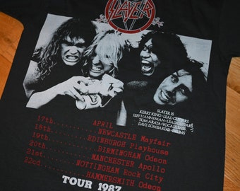 1980's SLAYER vintage Zeldzame 1987 Euro Tour originele metal concert rockband tee t-shirt (S) Kleine 80's tshirt GIFT