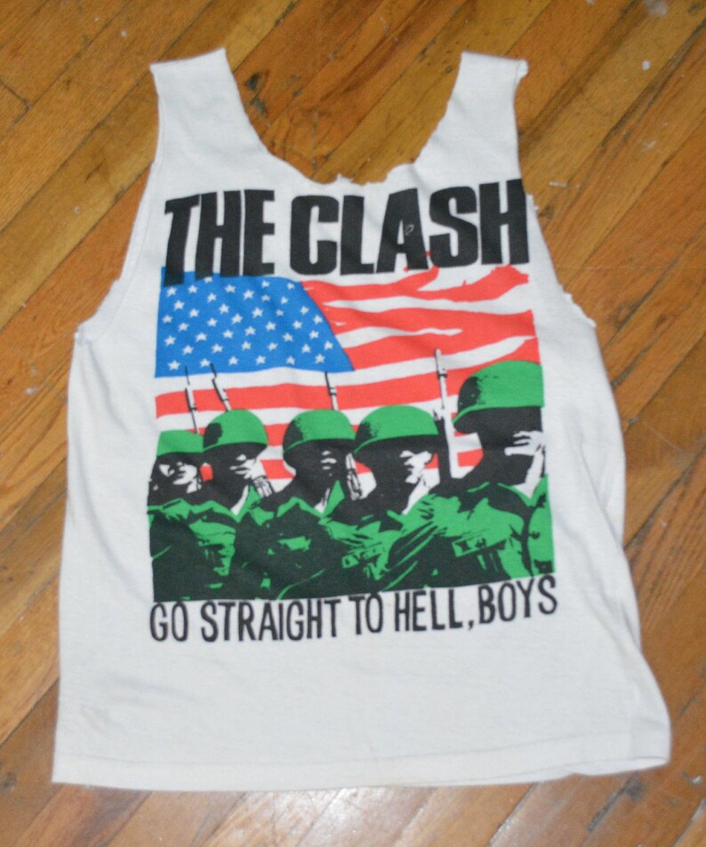 1980's THE CLASH vintage sleeveless cut-off t-shirt concert tour rare original punk rock tee tshirt M/L 5th Collumn Joe Strummer mens gift image 2