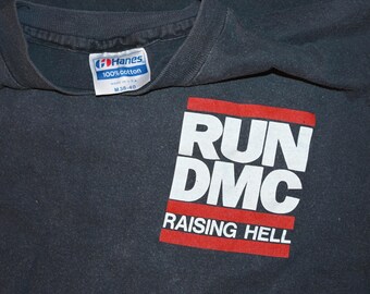 Vtg 1986 Run DMC Raising Hell T-shirt Black M/L 80s Rap Hip Hop