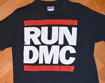 Vtg 1986 Run DMC Raising Hell T-shirt Black M/L 80s Rap Hip Hop