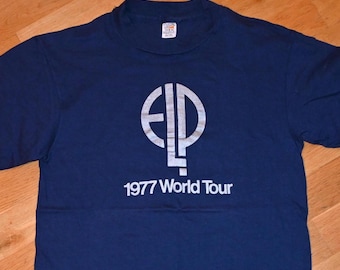 1977 ELP / EMERSON LaKE And PaLMER vintage rare original 1970's rock concert tour prog-rock tee t-shirt (S/M) Small 70's tshirt vtg GiFT