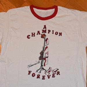 ¡Camiseta vintage original de MUHAMMAD ALI de los años 70, rara! Camiseta de lucha con el icono del campeón de boxeo de 1977 (L/XL) Camiseta vintage extragrande de los años 70 y 80, regalo con timbre