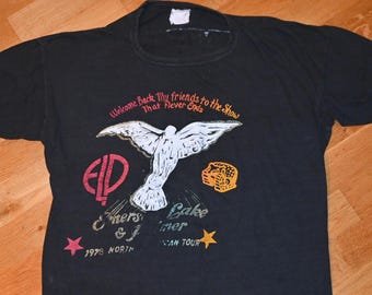 ヴィンテージ エマーソン レイク パウエル バンド T シャツ、1986 ELP