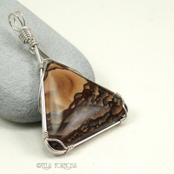 Deschutes Jasper Pendant, Rare Picture Stone, Sterling Silver Wire Wrapped Jewelry, Handmade, Art Jewelry, Cabochon Jewelry, Natural Stone