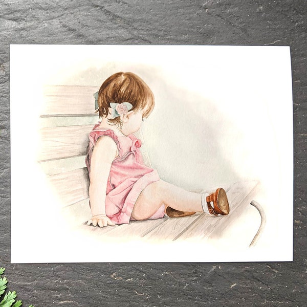 Sweet girl note card, little girl greeting card, girl baby shower card, blank