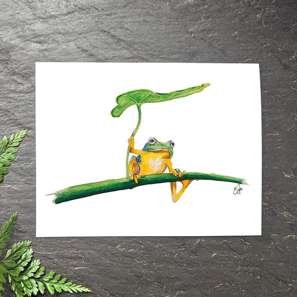 Frog note card - cute frog watercolor - greeting card -wildlife stationary - thinking of you card - blank card - set of 4 or 8