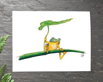 Frog note card - cute frog watercolor - greeting card -wildlife stationary - thinking of you card - blank card - set of 4 or 8