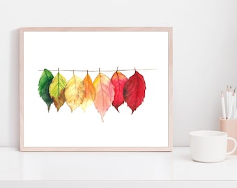 Fall Leaves Print, Autumn Watercolor Artwork, Colorful leaves, Fall foliage print,