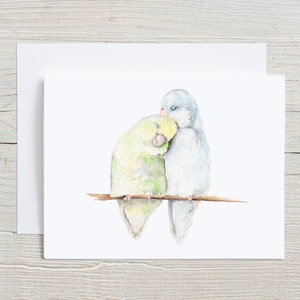 Watercolor Lovebirds Greeting Card - Romantic Bird Illustration for Anniversaries, Weddings, or Valentine's Day, blank card with envelope