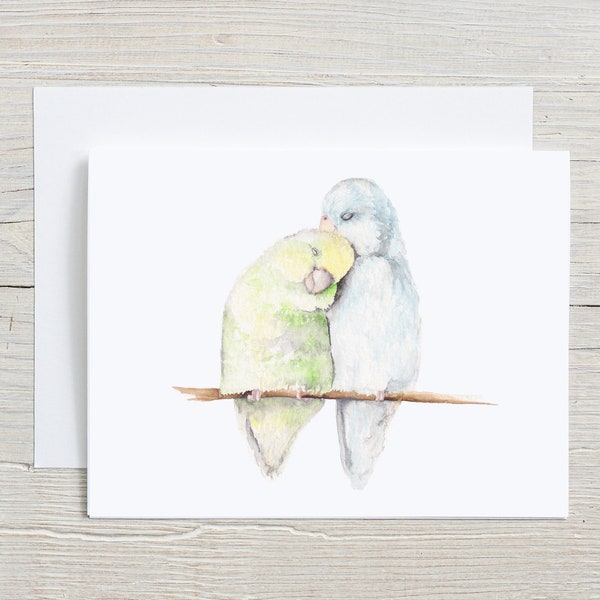 Love Birds note card, bird stationary, watercolor greeting card - Valentine's Card, card with envelope, blank card, post card