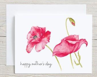 Mother's Day card - watercolor botanical stationary - Poppies card for mom, floral greeting card, folded card with envelope