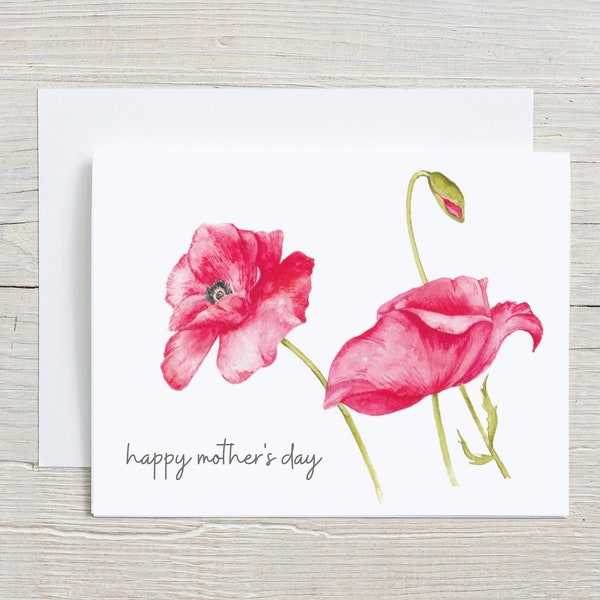 Mother's Day card - watercolor botanical stationary - Poppies card for mom, floral greeting card, folded card with envelope