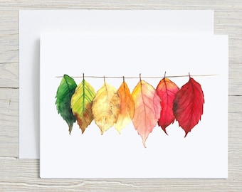 Tarjeta de notas con hojas de otoño, papelería de acuarela otoñal, hojas de colores, tarjeta con sobres, tarjetas de notas en blanco plegadas