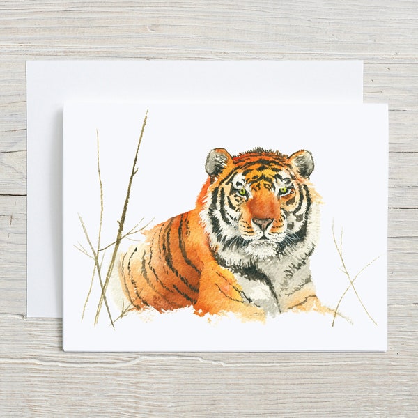 Tiger note card, Watercolor greeting card, New Year stationary, Thank you card, blank card with envelope