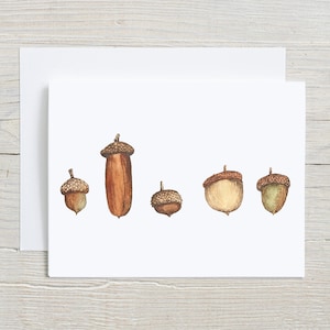 Watercolor Acorn Greeting Card – Fall Note Card, Autumn Stationery, Woodland Nature Card, Thanksgiving Card,  Fall card set with envelopes.