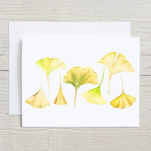 Ginkgo Leaves Card – Botanical Watercolor Card for Nature Lovers, Fall Stationery, Blank Inside, Autumn Notecard, Folded card set of 4 or 8