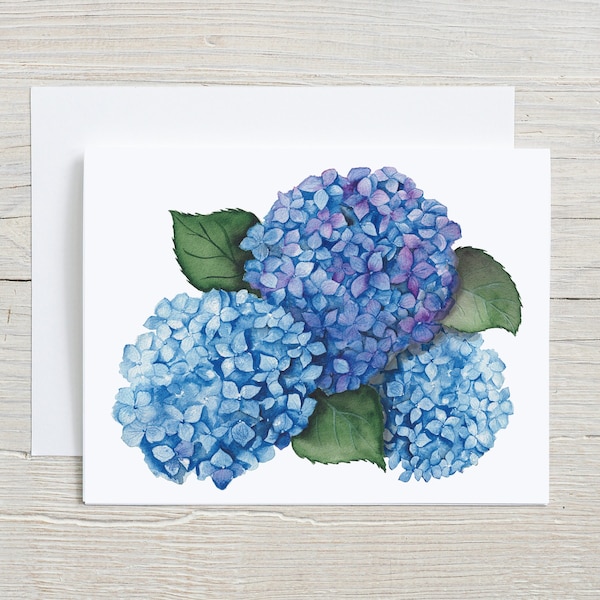 Hydrangea note card, spring greeting card, botanical stationary, folded blank card, set of 4 or 8