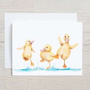 Playful Ducklings Watercolor Card - Cute Baby Ducks Card for Any Occasion, Ducks playing in the rain, spring folded card set of 4 or 8