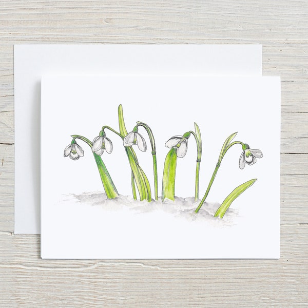 Snowdrop Card, Snowdrop Note Card, Floral Postcards, Floral Note Cards Floral Watercolor Cards, Floral Blank Cards, Botanical Greeting Cards