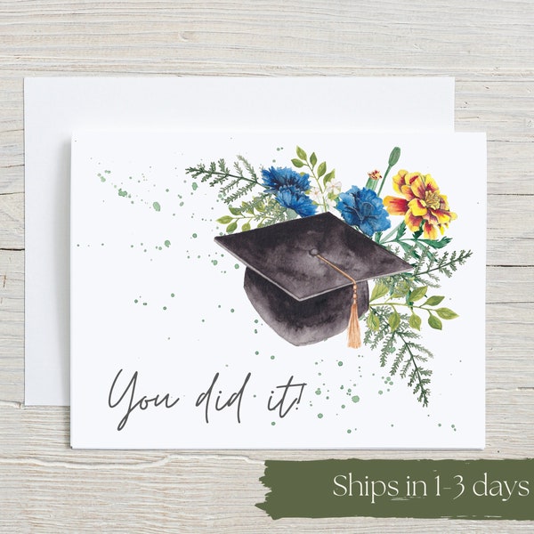 Graduation card, Watercolor Congratulations stationary, You did it card, For any Graduation, blank folded greeting card