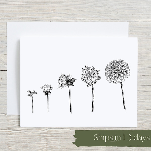 Dahlia Note Card - Growth stages note card - botanical stationary - greeting card