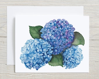 Hydrangea note card, spring greeting card, botanical stationary, folded blank card, set of 4 or 8
