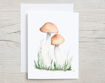 Mushroom Note Card, Orange mushrooms, Autumn Watercolor Stationary set, Colorful Gift, Card with Envelopes, Folded Blank Note Cards