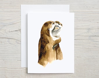 Watercolor Otter Hug Card - Cute Love Card, Anniversary Card, Valentine’s Day Card, Friendship Card, Blank Greeting Card