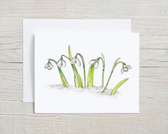 Snowdrop Card, Snowdrop Note Card, Floral Postcards, Floral Note Cards Floral Watercolor Cards, Floral Blank Cards, Botanical Greeting Cards