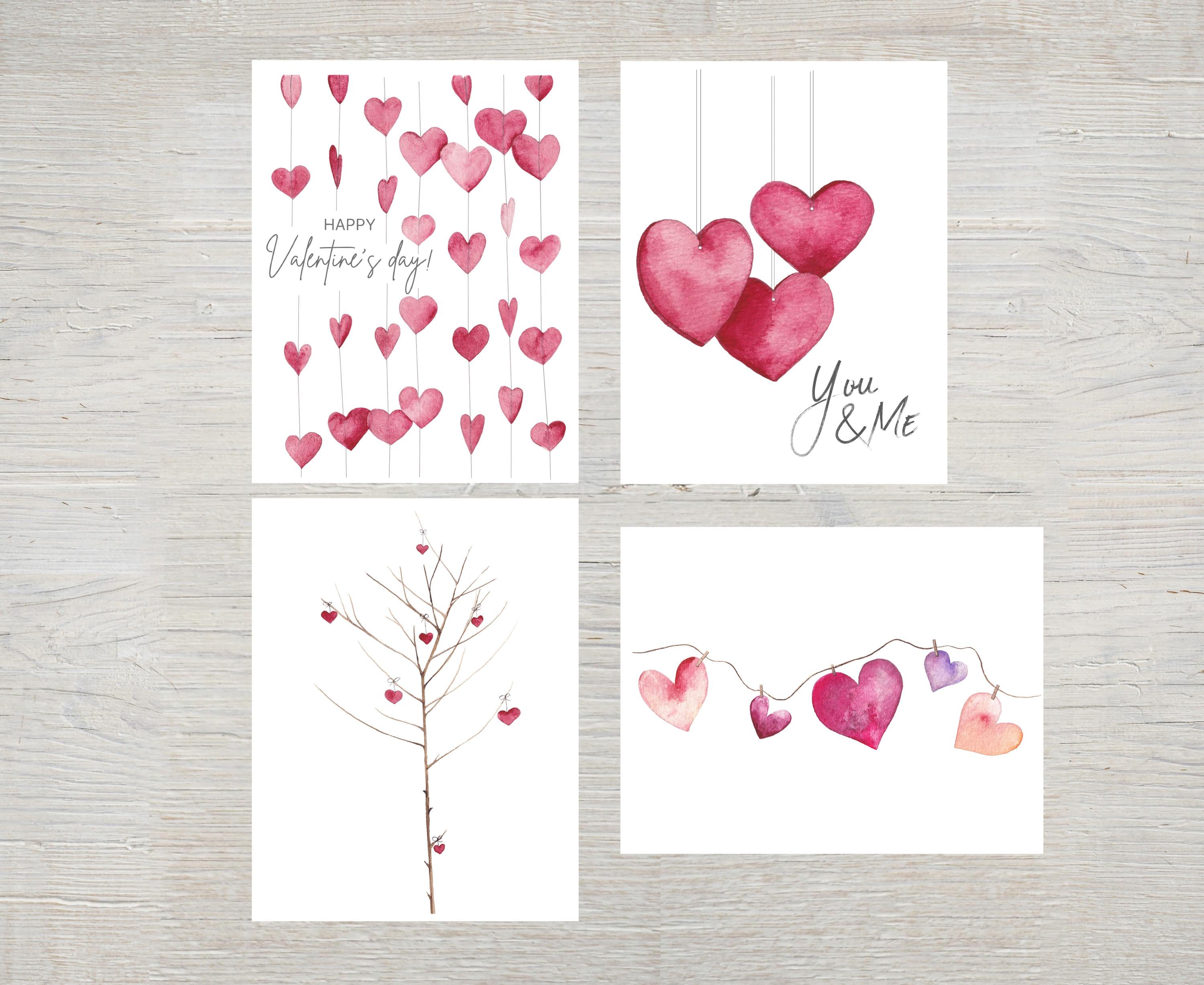 Valentine's Day Card Set - Romantic Watercolor Heart Designs, Cards Set ...