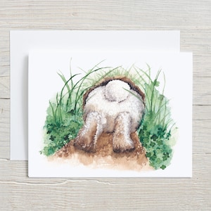 Bunny Butt Card - Cute Watercolor Rabbit Design for Easter, Spring, or Animal Lovers, blank card with envelope
