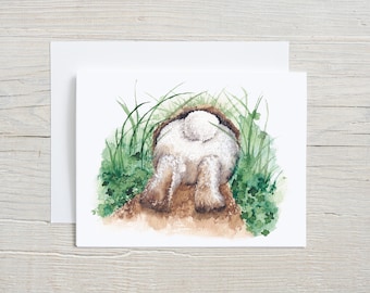 Bunny Butt Card - Cute Watercolor Rabbit Design for Easter, Spring, or Animal Lovers, blank card with envelope