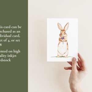 Rabbit with flower note card, woodland greeting card, Bunny postcard, rustic stationary, blank card, card with envelope image 2
