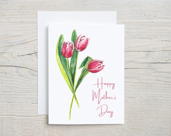 Mother's Day card - watercolor botanical stationary - Tulip card for mom, floral greeting card, folded card with envelope